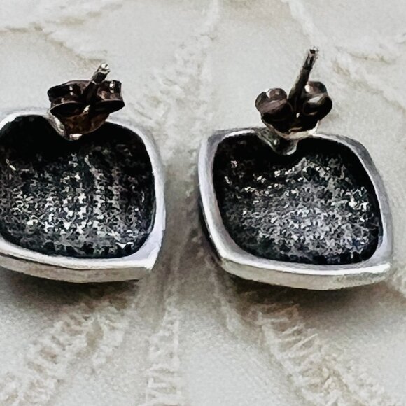 Sterling Silver 925 Abalone & Marcasite Pierced Earrings Signed KTH, 7.6 grams - Picture 7 of 9